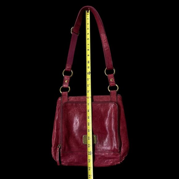 Fossil Red Leather Crossbody Purse 1954 Adjustable Strap Brass Accents READ - Picture 14 of 15